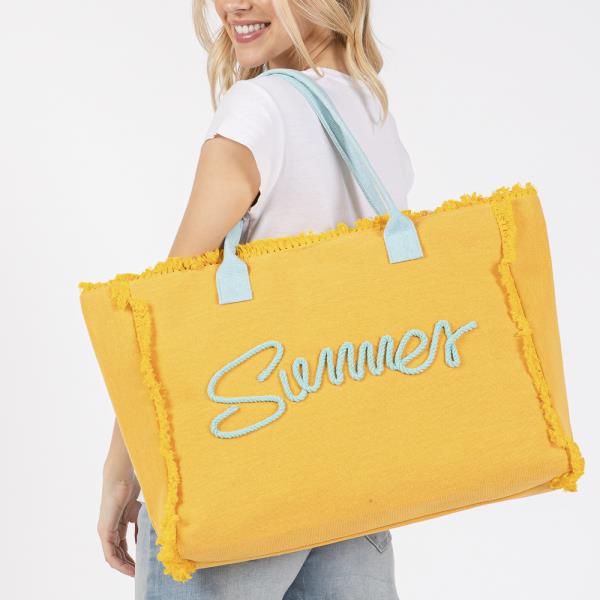 SEWN ROPE SUMMER LETTER FRINGED CANVAS BAG