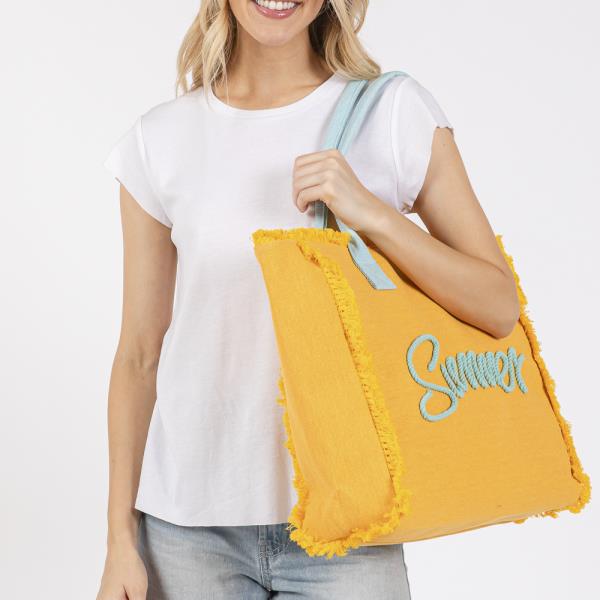 SEWN ROPE SUMMER LETTER FRINGED CANVAS BAG