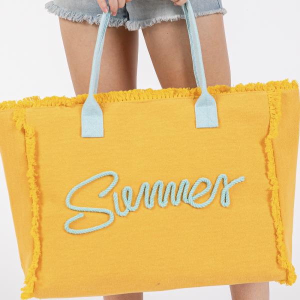 SEWN ROPE SUMMER LETTER FRINGED CANVAS BAG