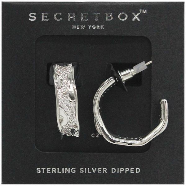 SECRET BOX 14K GOLD DIPPED PAVED CZ HOOP EARRING