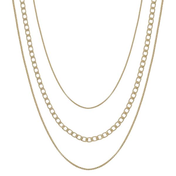 FLAT CHAIN ACCENT 3 LAYERED SHORT NECKLACE
