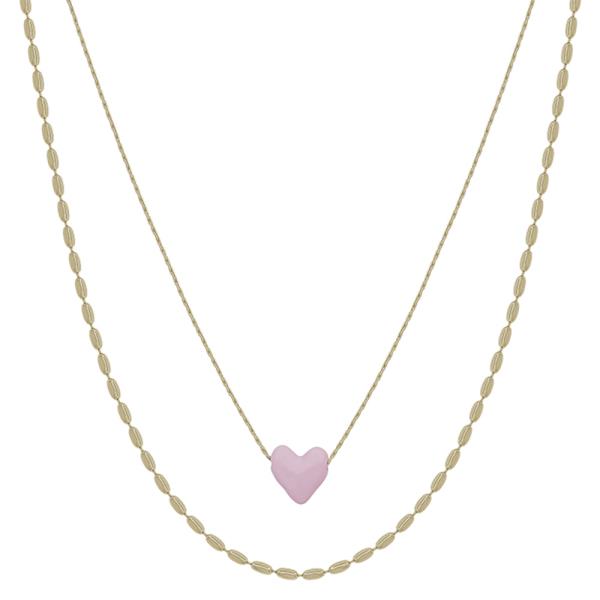 HEART COLOR ACCENT OVAL CHAIN ACCENT SHORT NECKLACE