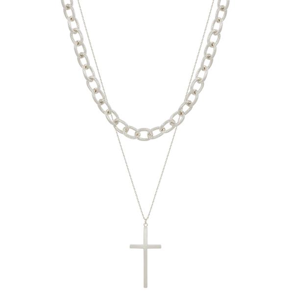 CROSS PENDANT 2 LAYERED SHORT NECKLACE