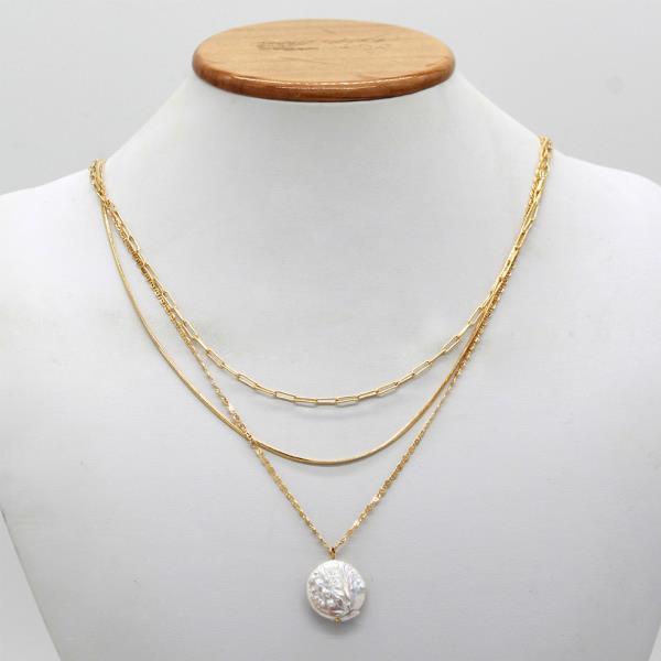 MULTI CHAIN LAYER FRESHWATER PEARL PENDANT NECKLACE