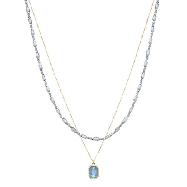 2 ROW GLASS AND PENDANT NECKLACE