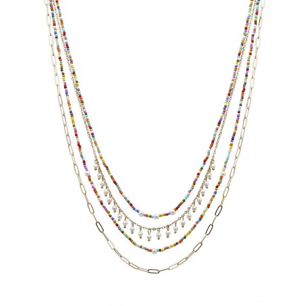 4 ROW SEED BEAD AND PEARL NECKLACE
