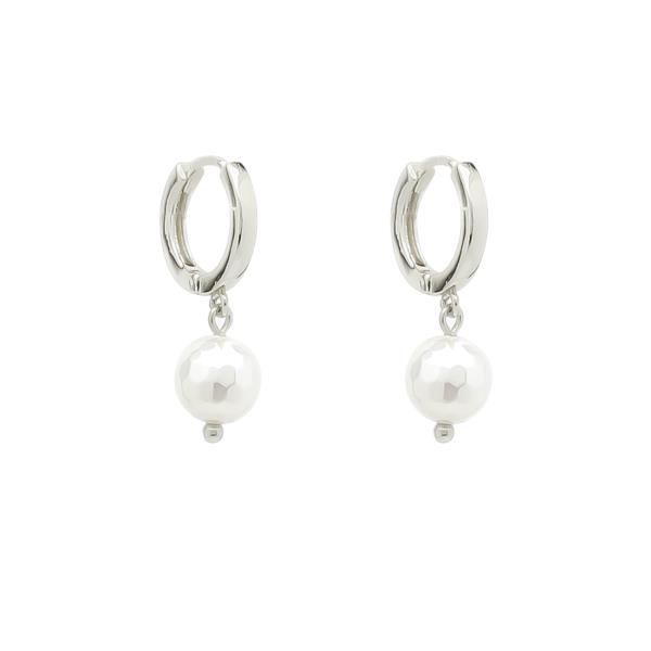 FACETED SHELL PEARL DROP HOOP EARRING