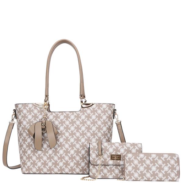 3IN1 FASHION DESIGN PRINT BOW TOTE BAG WITH CROSSBODY AND WALLET SET