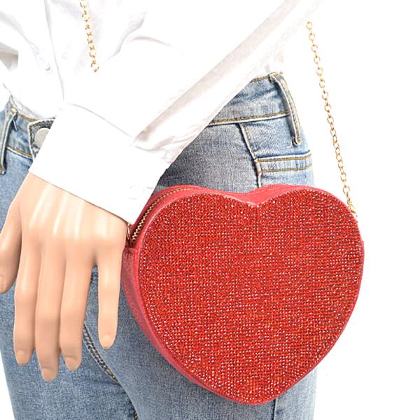 RHINESTONE HEART SHAPE CLUTCH