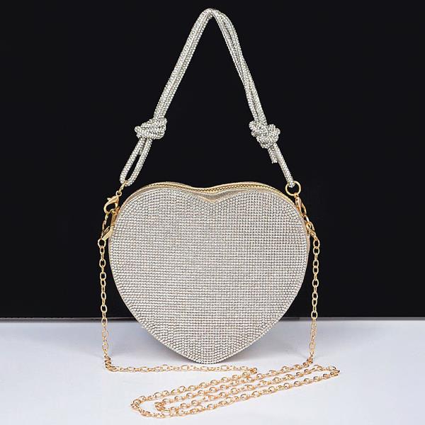 RHINESTONE HEART SHAPE CLUTCH