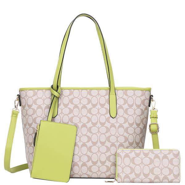 3IN1 OVAL PRINT TOTE WITH WALLET AND CLUTCH SET