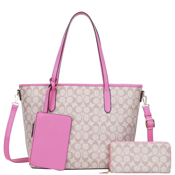 3IN1 OVAL PRINT TOTE WITH WALLET AND CLUTCH SET
