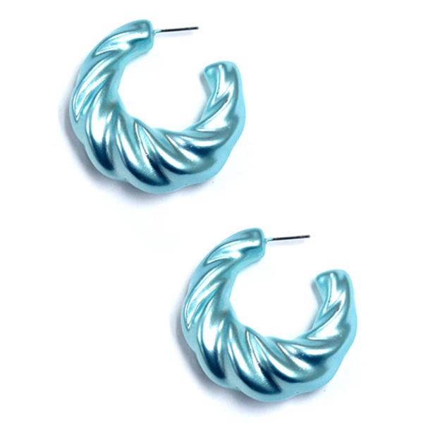 PEARLIZED COLOR COATED CROISSANT OPEN HOOP EARRING