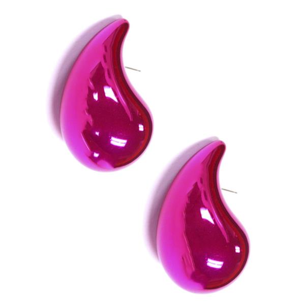 METALLIC COLOR COATED TEARDROP DOME EARRING