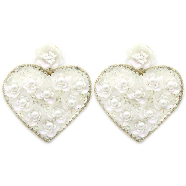 SEQUIN FLOWER HEART DANGLE EARRING