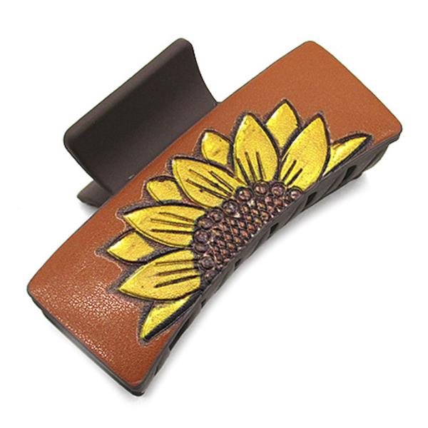 FAUX LEATHER SUNFLOWER HAIR CLIPS