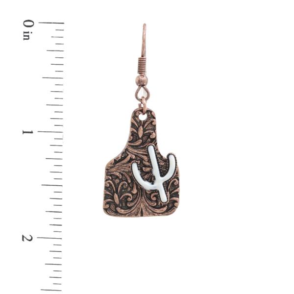 WESTERN FILIGREE PATTERN CACTUS COW TAG DANGLE EARRING