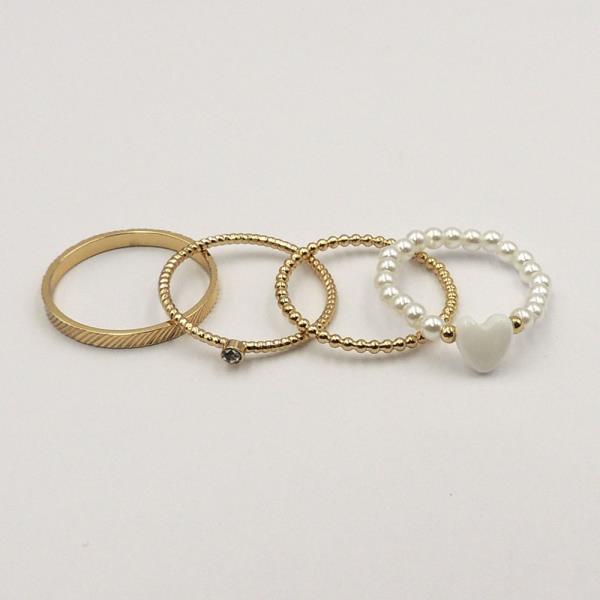 4PCS HEART MOP PEARL AND METAL RING