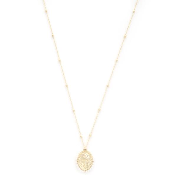 CROSS MEDALLION PEARL BEAD NECKLACE
