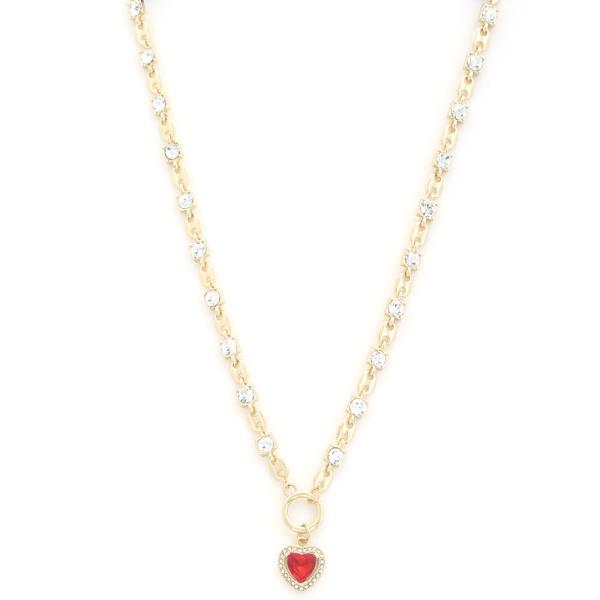 HEART CHARM RHINESTONE METAL NECKLACE