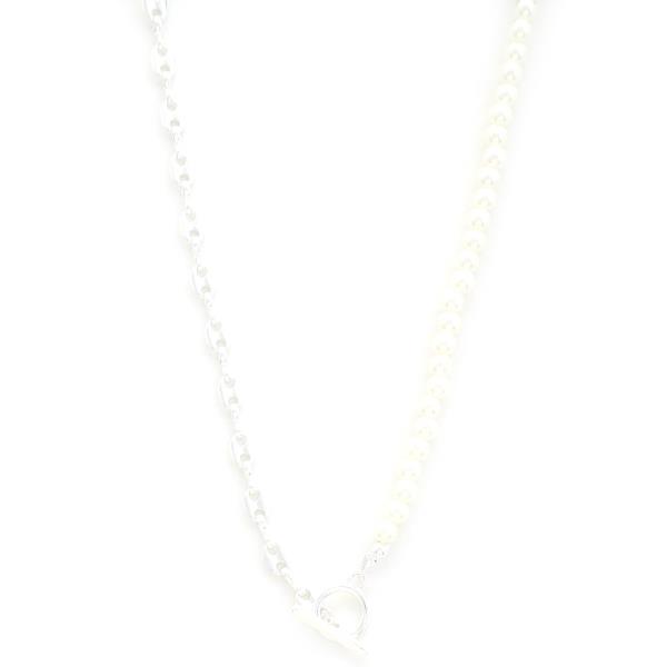 OVAL LINK PERAL BEAD TOGGLE CLASP NECKLACE