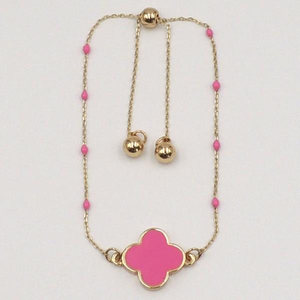 COLOR FLOWER DOT CHAIN PULL-TIE BRACELET