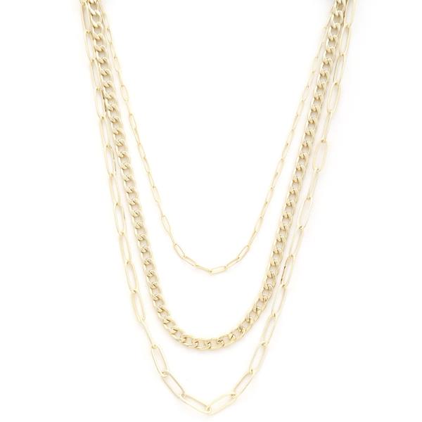SODAJO CURB OVAL LINK LAYERED GOLD DIPPED NECKLACE