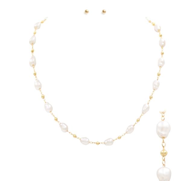 META CHAIN PEARL STATION NECKLACE