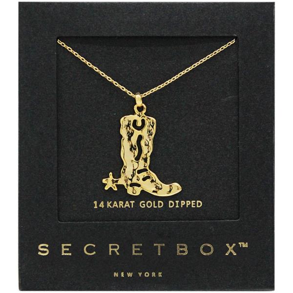SECRET BOX GOLD DIPPED WESTERN HAMMERED BOOTS NECKLACE