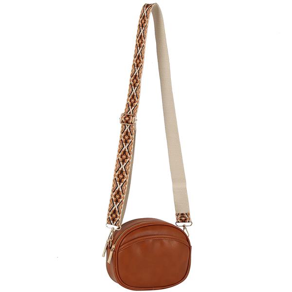 ROUND OVAL SMOOTH ZIPPER CROSSBODY W GUITAR STRAP