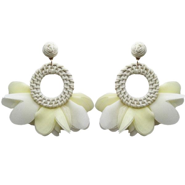 FLOWER ROUND RATTAN CHIFFON DANGLE EARRING
