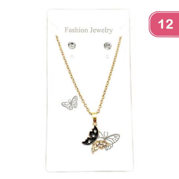 FASHION BUTTERFLY NECKLACE EARRING SET (12 UNITS)