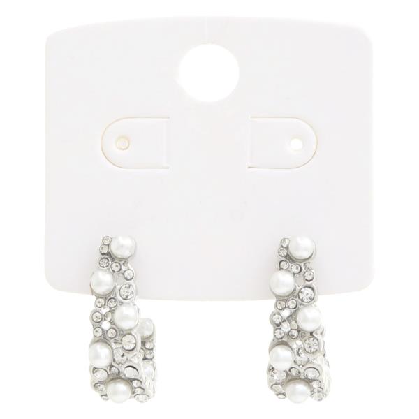 PEARL BEAD RHINESTONE METAL EARRING