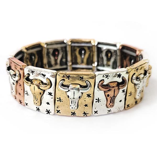 WESTERN STYLE COW SKULL STRETCH BRACELET