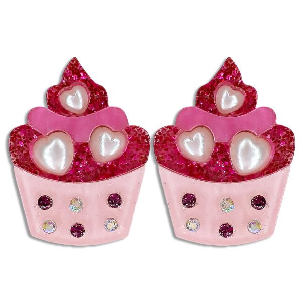 ACETATE VALENTINE`S DAY CUPCAKE POST EARRING