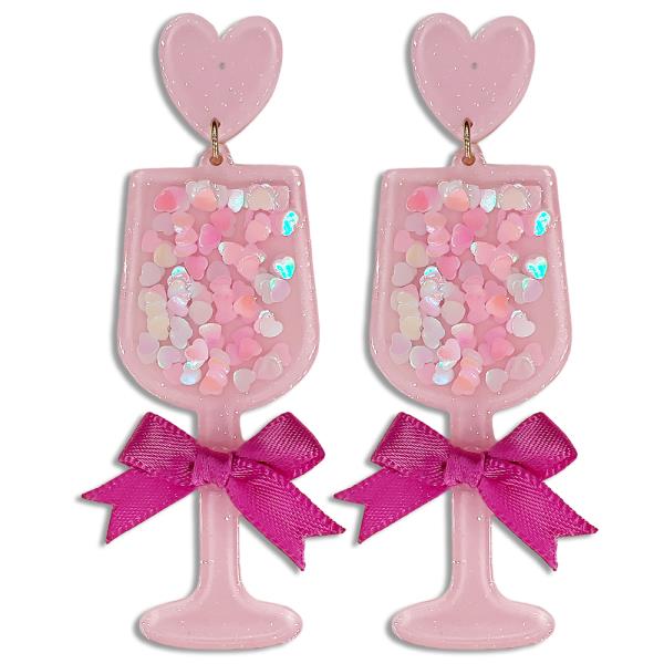 ACETATE VALENTINE`S DAY WINE GLASS POST EARRING