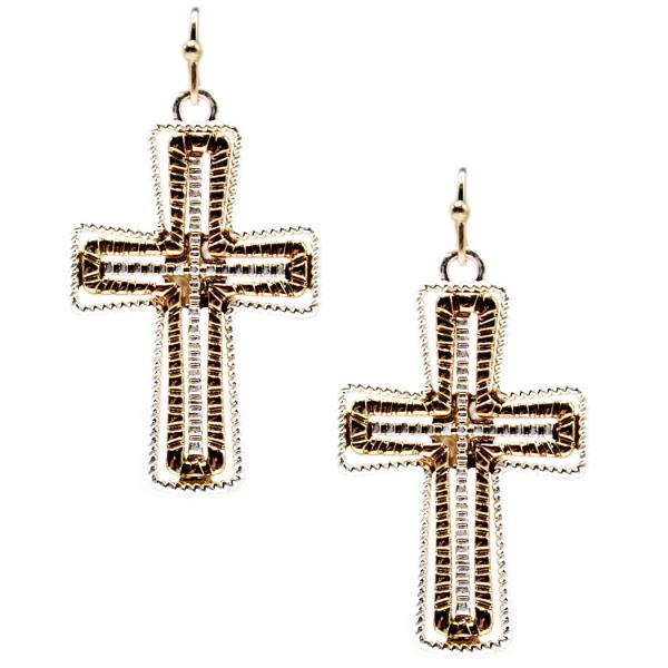 METAL 2 TOWN MIX CROSS DANGLE EARRING