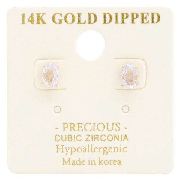 14K GOLD DIPPED OVAL CZ EARRING