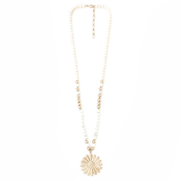 SUNFLOWER PENDANT BEADED NECKLACE