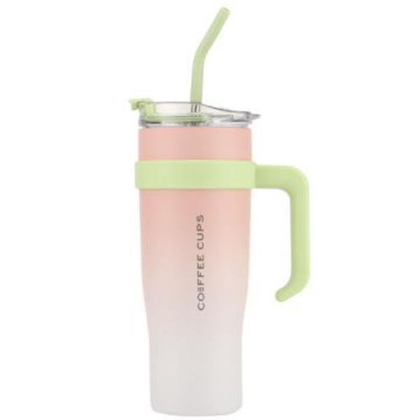 OMBRE POWDER COATED COFFEE TUMBLER WITH HANDLE AND STRAW