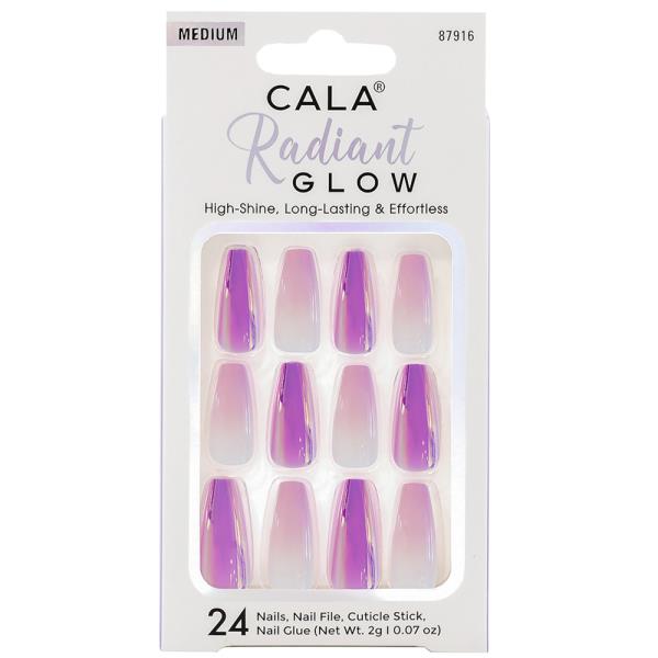 CALA RADIANT GLOW FUCHSIA PURPLE CHROME MEDIUM COFFIN NAIL DECORATION SET