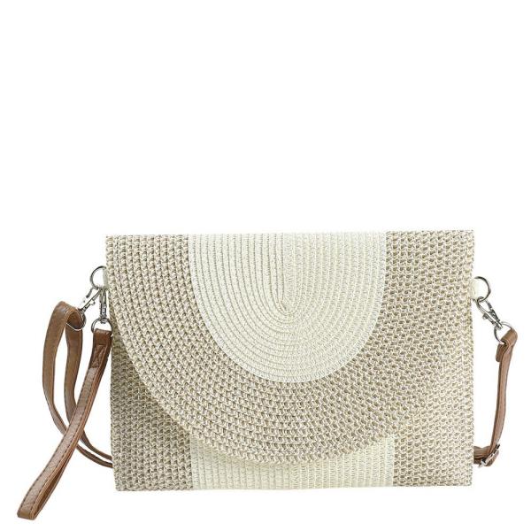 SOLID AND MIXED COLOR TWO TONE STRAW CLUTCH & CROSSBODY BAG