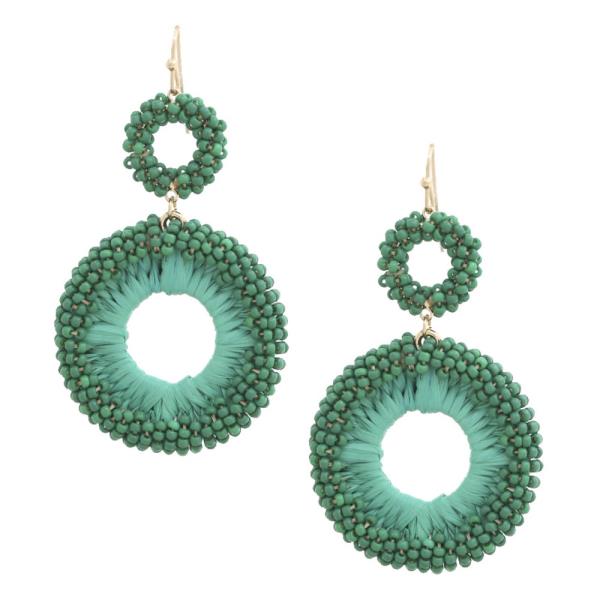 DOUBLE CIRCLE RAFFIA SEED BEAD DANGLE EARRING