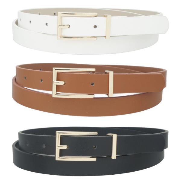 BASIC TRIO RECTANGLE BUCKLE BELT WITH METAL LOOP