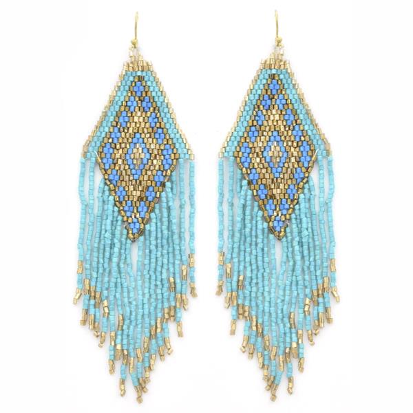 SEED BEAD AZTEC TASSEL DANGLE EARRING
