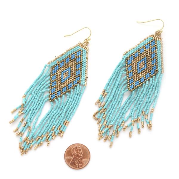 SEED BEAD AZTEC TASSEL DANGLE EARRING