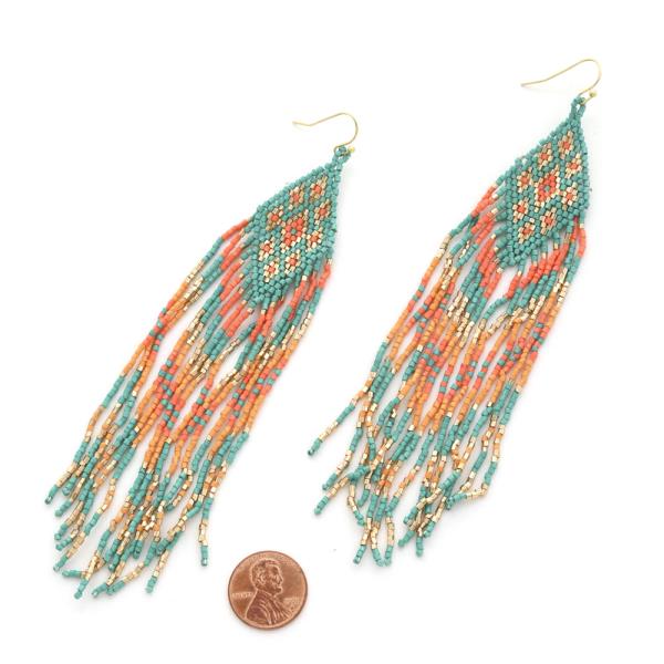 SEED BEAD AZTEC TASSEL DANGLE EARRING