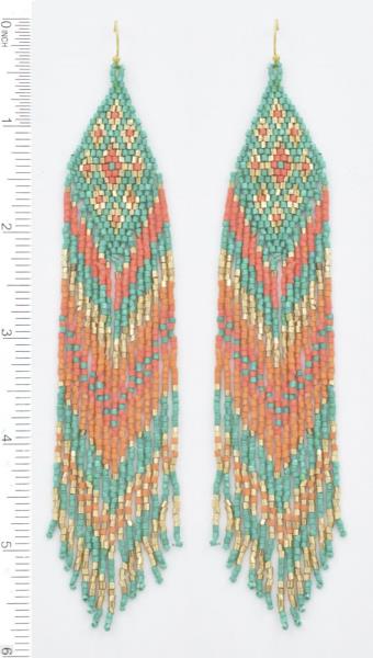 SEED BEAD AZTEC TASSEL DANGLE EARRING