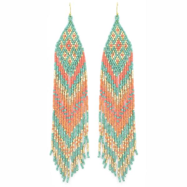 SEED BEAD AZTEC TASSEL DANGLE EARRING