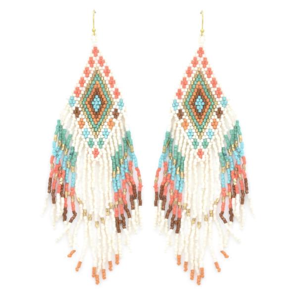 SEED BEAD AZTEC TASSEL DANGLE EARRING